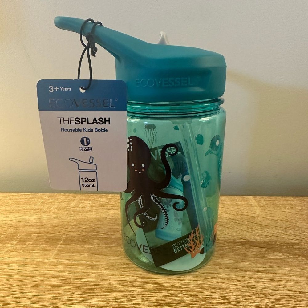 ECOVESSEL THE SPLASH - Kids Straw Water Bottle - 12 OZ OCTOPUS DESIGN